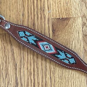 New Showman Couture Southwest Beaded Inlay Leather Dog Collar Aztec Western Sz S